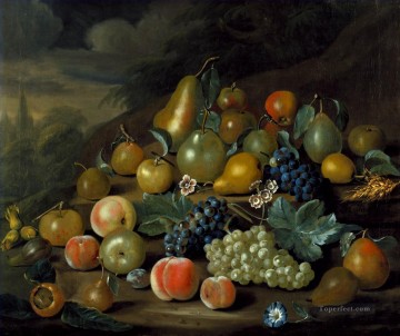 古典的な静物画 Painting - チャールズ・コリンズ作「梨 桃 ブドウの静物画」